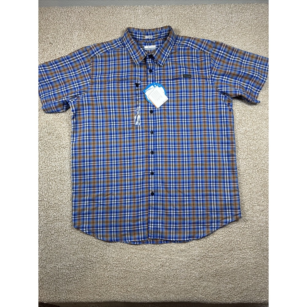 NWT Columbia Button Up Shirt Men's XLT Tall Blue Plaid Long Sleeve UPF 15 NEW